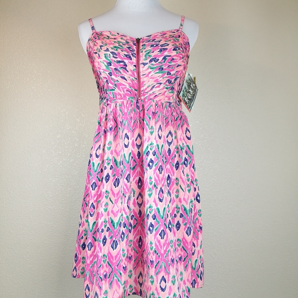 Roxy Pink Strappy Summer Zippered Dress LG